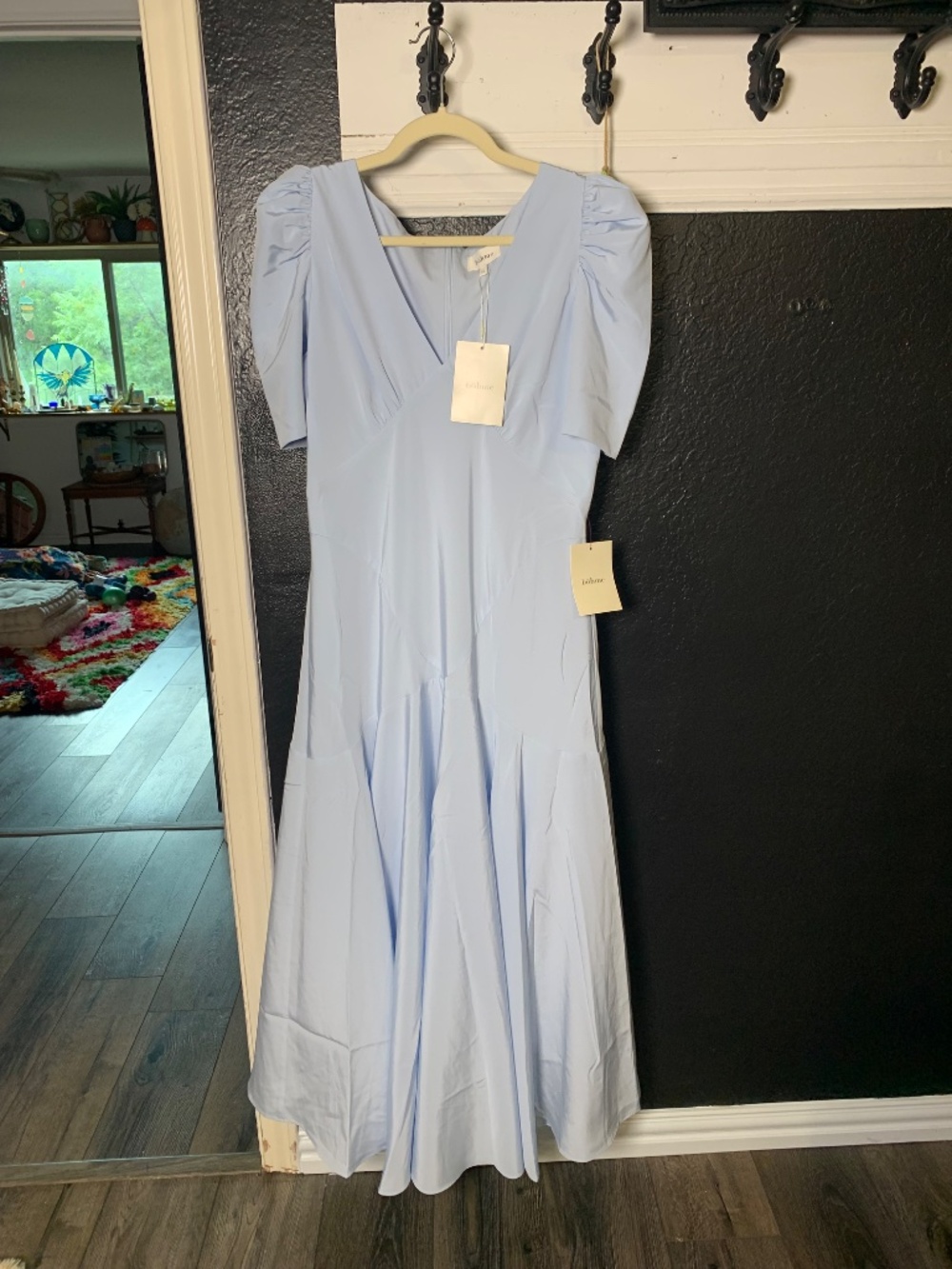 Bohme blue dress NWT - sold out sz XL black velvet bows shoulders (removable) - Picture 2 of 15